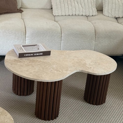 Table basse poire - , travertin
