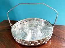 Ancien plateau serviteur apéritif en métal argenté et ses 5 ramequins en verre