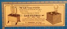 TSF VALVOID CHARGEUR ACCUS RECTIFILTRE LAMPE BIPLAQUE publicité 1926 advert