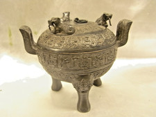 ANCIEN BRULE PARFUM BRONZE POT COUVERT CHIEN DE FO TRIPODE ASIATIQUE CHINE CHINA