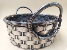 Ancienne corbeille en Fil Argenté Tressé Vannerie, époque début XX ème siècle