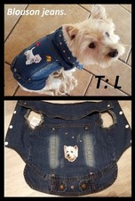 Manteau, blouson jeans customisé petits/moyens chiens T: L