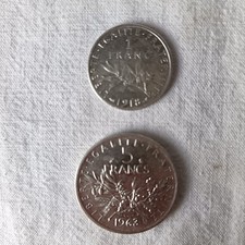 2 PIECES / 5 FRANCS ARGENT 1968 ET 1 FRANCS ARGENT 1918