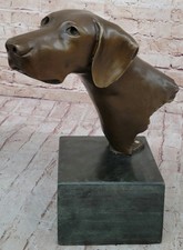 FIGURINE SCULPTURE TÊTE DE BASSET HOUND EN MARBRE, FIGURE EN BRONZE FONDU ART