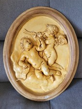 Ancien Cadre Tableau En Plâtre Moulé Enfant Anges Chérubins Vintage 