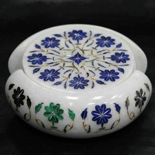 Marbre Coaster Set Fait à la Main Lapis Pierre Pietra Dura D Pour