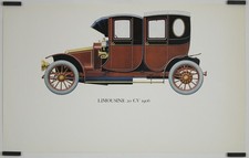 Renault Limousine 20 CV 1906 Circa 1980 Affiche Originale Automobile Publicité
