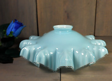 Antique French Blue Opaline Glass Lamp Shade Flower Coolie Art Nouveau c1910
