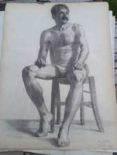 dessin ancien academie étude homme nu académique drawing masculin XIXe XXe