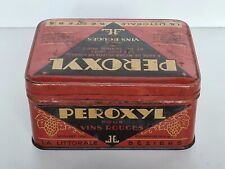 Ancienne boîte en tôle lithographiée Peroxyl pour vins rouges traitement vignes