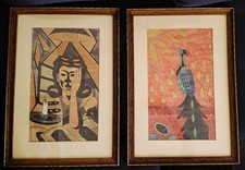 Paire tableaux cubiste Art