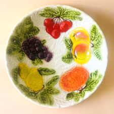 Saladier vintage barbotine salade de fruits céramique cerise orange citron 27 cm