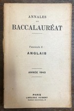 Fascicule Annales du baccalauréat Anglais Librairie Vuibert 1943