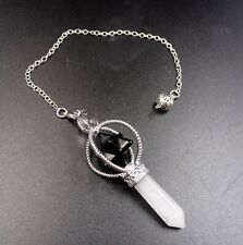 Pendule Merkaba en Cristal de Roche et Onyx Agate Noire de Madagascar 