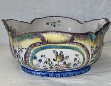 SUPERBE ! GRANDE JARDINIERE EN FAIENCE  DECORS POLYCHROME AUGUSTE JEAN