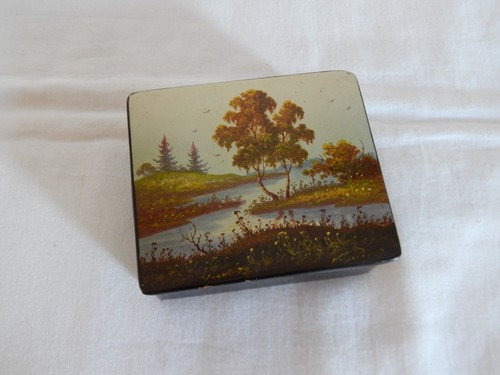 Old black lacquered wooden box - old,