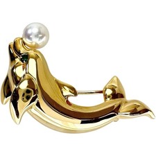 Broche CARTIER motif dauphin perle 0,3" émeraude or K18 15,5g femme