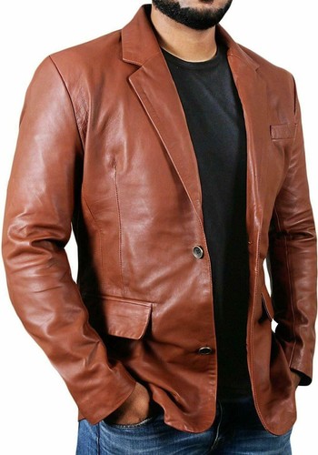 Blazer cuir marron foncé - en,
