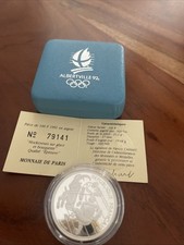 RARE PIECE DE 100 FRANCS ARGENT HOCKEYEUR SUR GLACE ALBERTVILLE 1992 CERTIFICAT