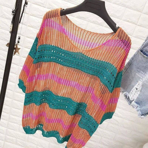 Femme creux tricot rayure pull - femme,