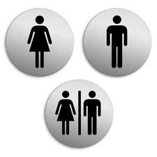 Plaque Toilettes WC Dames Messieurs | Ø 75 mm Aluminium brossé adhésif