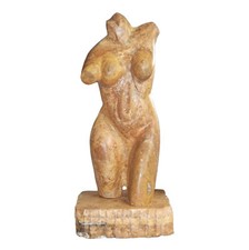 Buste De Femme Travertin Rouge Sculpture En Pierre Italienne Art Vintage H 43cm