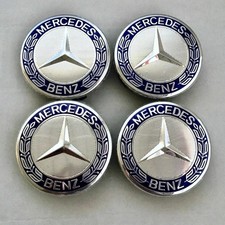 Lot de 4 Caches-Moyeux 75mm Bleu pour Mercedes-Benz Logo insigne Jante Pneu NEUF
