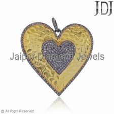 Naturel Micro Pavé Diamant Pendentif Coeur 925 Argent Plaqué Or Bijoux PEMJ-929