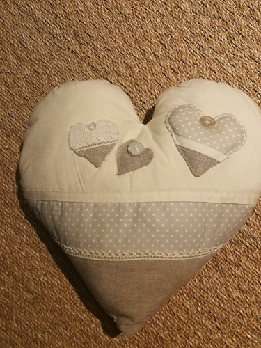 Coussin coeur tissu beige - , pois