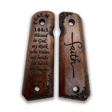 Colt 1911 Walnut Grips - Psaume 144:1 Warrior Training Battle Faith -...