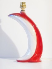 PIED DE LAMPE ITALIEN CERAMIQUE NACREE ROUGE & BLANCHE 1960 VINTAGE 60S LAMP