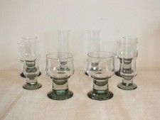 4 flutes + 4 verres à vin en cristal épais Tarente pied gris acier 1970 +