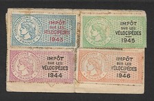 Timbres fiscaux vélocipèdes 1942 1948  sur carton 1942  (2 scans)