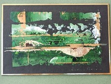 TABLEAU MODERNE ART ABSTRAIT SIGNATURE À IDENTIFIER 18,5 x 12 CM