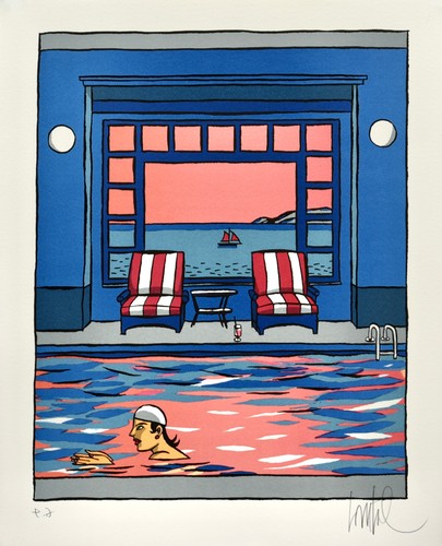 Loustal lithographie nage - lithographie, "nage