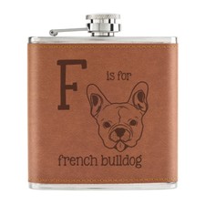 Lettre F Est Pour Bouledogue Français 170ml Cuir PU Hip Flasque Fauve - Chien