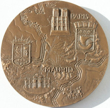 MEDAILLE DE TABLE EN BRONZE - TRAIN SNCF PARIS MADRID - 1970 - 76 mm - 223 g