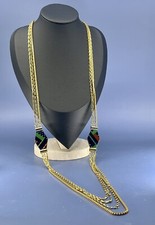 Superbe collier sautoir multi-rangs – Lanvin Paris – Métal doré Lucite - 1970