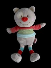 88/1. DOUDOU PELUCHE BENGY CHAT OURS GRIS RAYE ROUGE VERT BLEU ROSE 32cm - TTBE 