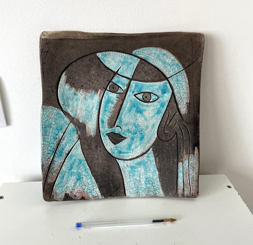 Plat décor cubisme raku - décor,