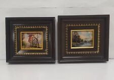 2 tableau miniature sur cuivre bonnet bardet emaux limoges mer plage rocher