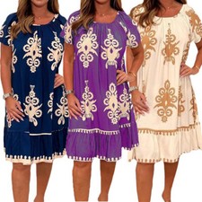 Robe Mi-Longue À Fleurs Style Bohème D'été Pour Femme Col Ras Du Cou Manches /