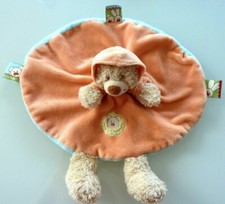 * DOUDOU PLAT ROND NICOTOY KIABI OURS ORANGE BLEU BEIGE  INDIEN CAPUCHE TBE