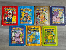 LOT 7 BOOSTERS PACKS STICKERS POKEMON SERIE 1-2-3-4-5-6-7 NEUF MINT MERLIN TOPPS