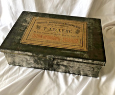 Charming Antique French T LECLERC Collectible Primitive Empty Medical Tin c1900s