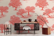 Papier Peint Rétro Avec Motif De Forêt Et Couleurs Vives Et Motif Grand Format