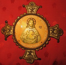 RELIQUAIRE ancien COEUR SACRE de Jésus CROIX sérigraphiée XIXème