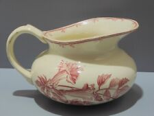 -SUPERBE BROC de TOILETTE CERAMIQUE GIEN modèle OISEAUX MOUCHE VIEUX ROSE déco D