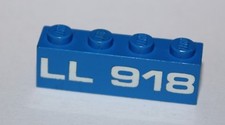 Lego Espace Blue Brick 1x4 with White 'LL918' Pattern ref 3010p918 set 918 