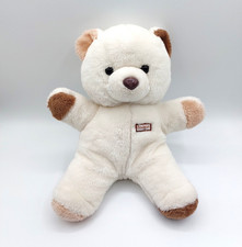 Ancien doudou peluche ours blanc beige BOULGOM marron Vintage 30 cm yeux durs